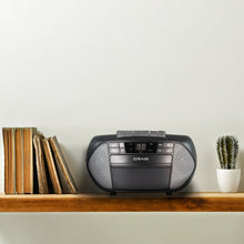 Load image into Gallery viewer, Craig CD6951-SL Portable Top-Loading CD Boombox with AM/FM Stereo Radio and Cassette Player/Recorder in Black and Silver | 6 Key Cassette Player/Recorder | LED Display