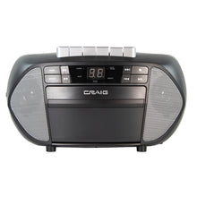 Load image into Gallery viewer, Craig CD6951-SL Portable Top-Loading CD Boombox with AM/FM Stereo Radio and Cassette Player/Recorder in Black and Silver | 6 Key Cassette Player/Recorder | LED Display