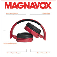 Load image into Gallery viewer, Magnavox MBH542-RD Bluetooth Wireless Foldable Stereo Headphones in Red