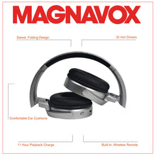 Load image into Gallery viewer, Magnavox MBH542-SG Bluetooth Wireless Foldable Stereo Headphones in Space Grey