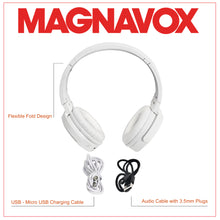Load image into Gallery viewer, Magnavox MBH542-WH Bluetooth Wireless Foldable Stereo Headphones in White