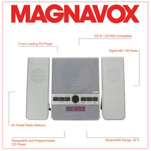 Load image into Gallery viewer, Craig CM427BT-SL 3-Piece Vertical CD Stereo Shelf System with AM/FM Radio, Bluetooth Wireless Technology & Remote Control in Silver| LED Display | Dual Alarm Clock with Snooze | AUX Port Compatible