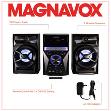 Load image into Gallery viewer, Magnavox MM441 CD Shelf System with FM Radio, Bluetooth, Blue Speaker Lights and Remote in Black