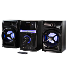 Load image into Gallery viewer, Magnavox MM441 CD Shelf System with FM Radio, Bluetooth, Blue Speaker Lights and Remote in Black