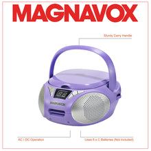 Load image into Gallery viewer, Magnavox MD6924-PL Portable Top Loading CD Boombox with AM/FM Radio in Purple