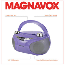 Load image into Gallery viewer, Magnavox MD6949-PL Portable CD Boombox with AM/FM Radio and Bluetooth in Purple