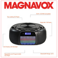 Load image into Gallery viewer, Magnavox MD6972 CD Boombox with AM/FM Radio, Color Changing Lights and Bluetooth in Black