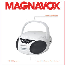 Load image into Gallery viewer, Magnavox MD6924-WH Portable Top Loading CD Boombox with AM/FM Radio in White/Black