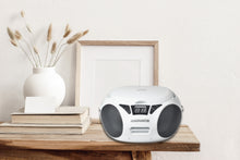 Load image into Gallery viewer, Magnavox MD6924-WH Portable Top Loading CD Boombox with AM/FM Radio in White/Black