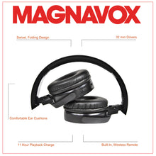 Load image into Gallery viewer, Magnavox MBH542-BK Bluetooth Wireless Foldable Stereo Headphones in Black