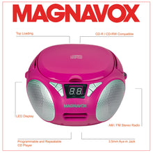 Load image into Gallery viewer, Magnavox MD6924-PK Portable Top Loading CD Boombox with AM/FM Stereo Radio in Pink