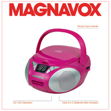 Load image into Gallery viewer, Magnavox MD6924-PK Portable Top Loading CD Boombox with AM/FM Stereo Radio in Pink
