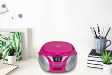 Load image into Gallery viewer, Magnavox MD6924-PK Portable Top Loading CD Boombox with AM/FM Stereo Radio in Pink