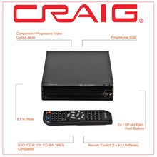 Load image into Gallery viewer, Craig CVD512A Compact Progressive Scan DVD/JPEG/CD-R/CD-RW/CD Player with Remote
