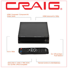 Load image into Gallery viewer, Craig CVD401A Compact HDMI DVD Player with Remote in Black | Compatible with DVD-R/DVD-RW/JPEG/CD-R/CD-R/CD | Progressive Scan | HDMI Up-Convert to 1080p
