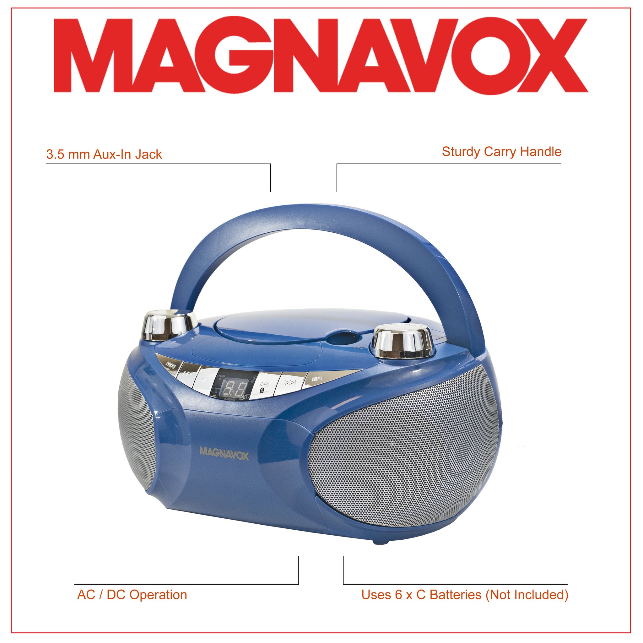 Blue Mash CDセット Magnavox MD6949-BL Portable CD Boombox with AM/FM Radio and